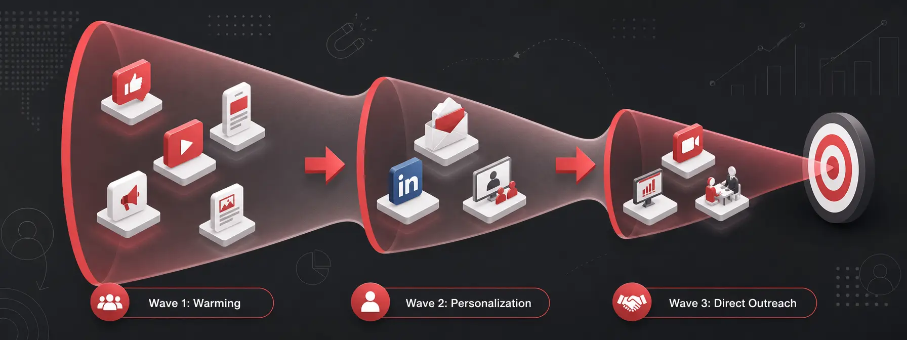 ABM campaigns — Three waves of touchpoints in ABM campaign