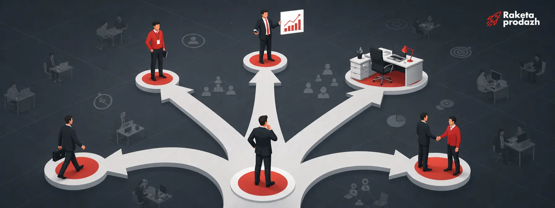 sales department management options — Business owner at a crossroads choosing a sales management model