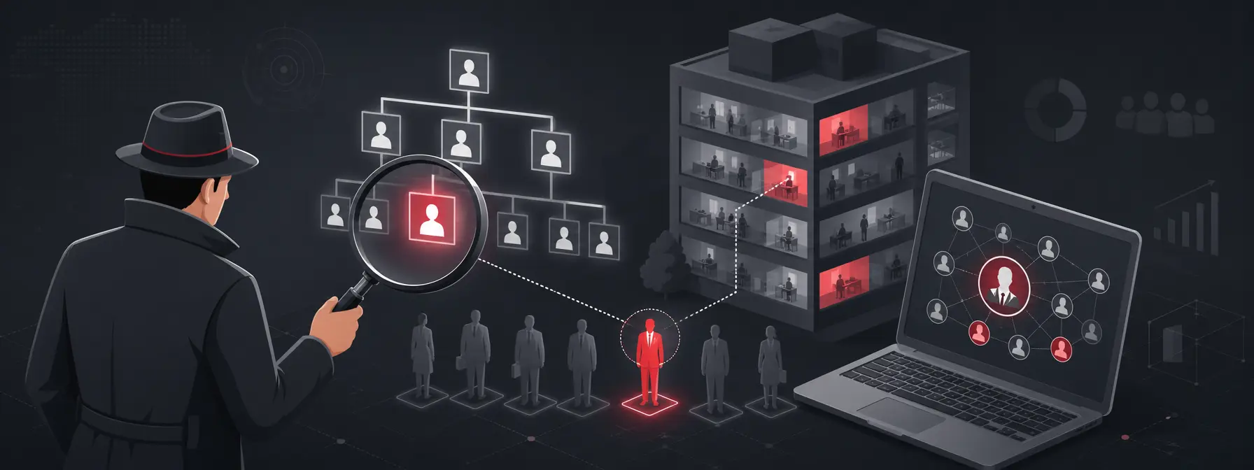 how to find the decision maker — Illustration of searching for the decision maker through company structure and professional networks
