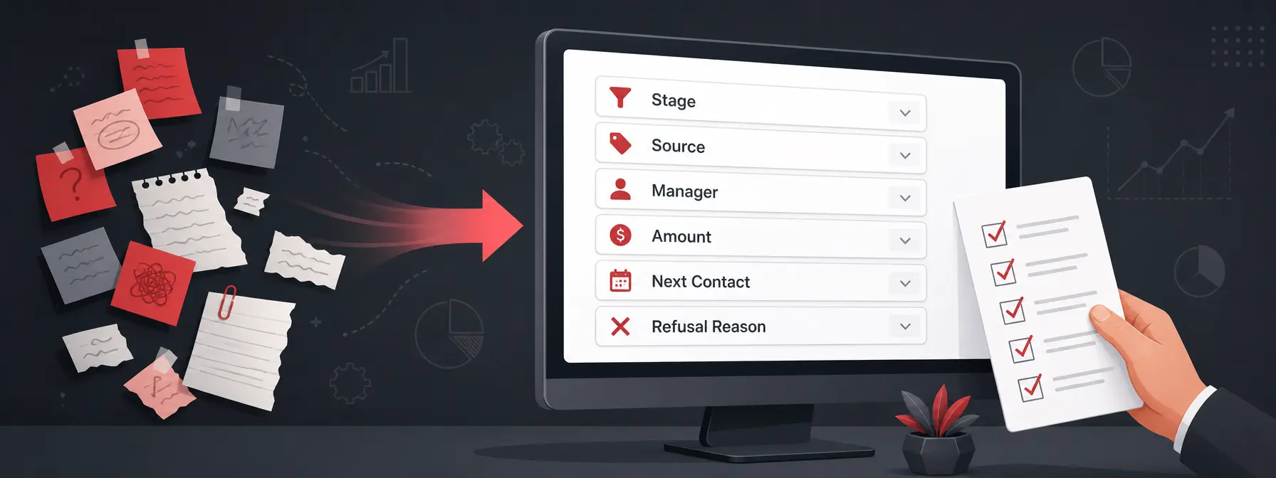 preparing CRM for analytics — Illustration of organized mandatory CRM fields for analytics