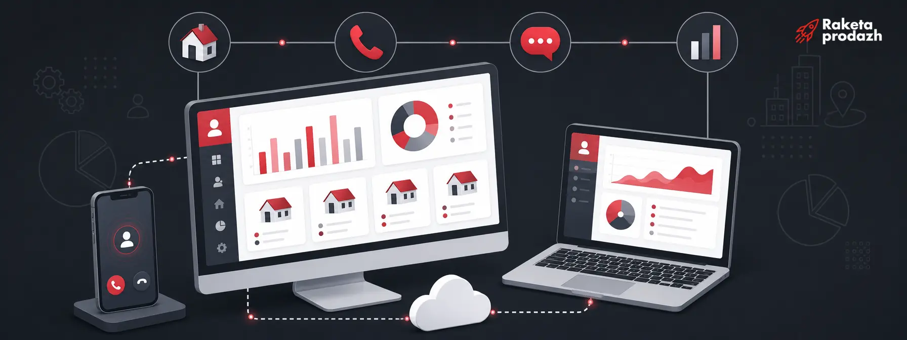 CRM для агентства недвижимости — Иллюстрация CRM-панели, коллтрекинга и сквозной аналитики для агентства недвижимости