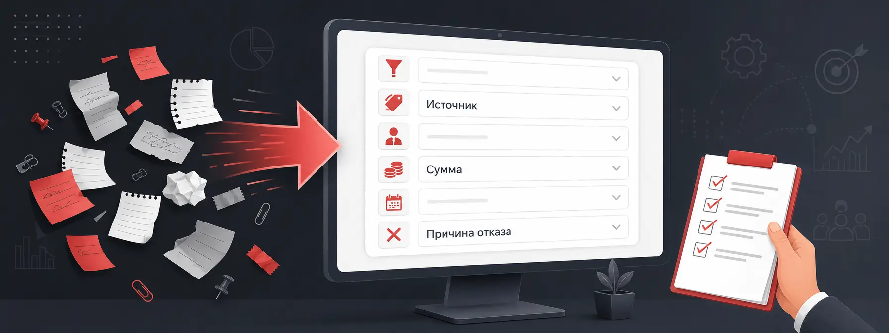 подготовка CRM к аналитике — Иллюстрация упорядоченных обязательных полей CRM для аналитики