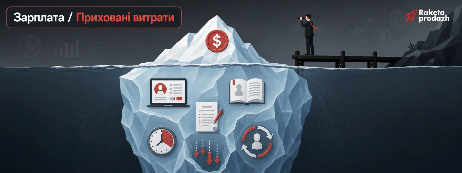 затрати на відділ продажів — Айсберг витрат на відділ продажів: видима зарплата і приховані витрати під водою