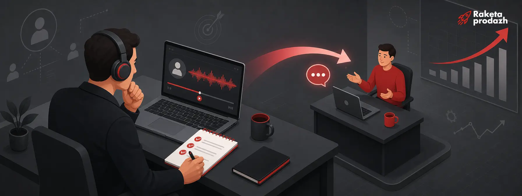 Sales leader listening to calls and giving feedback to a manager role of sales leader — Sales leader listening to calls and giving feedback to a manager