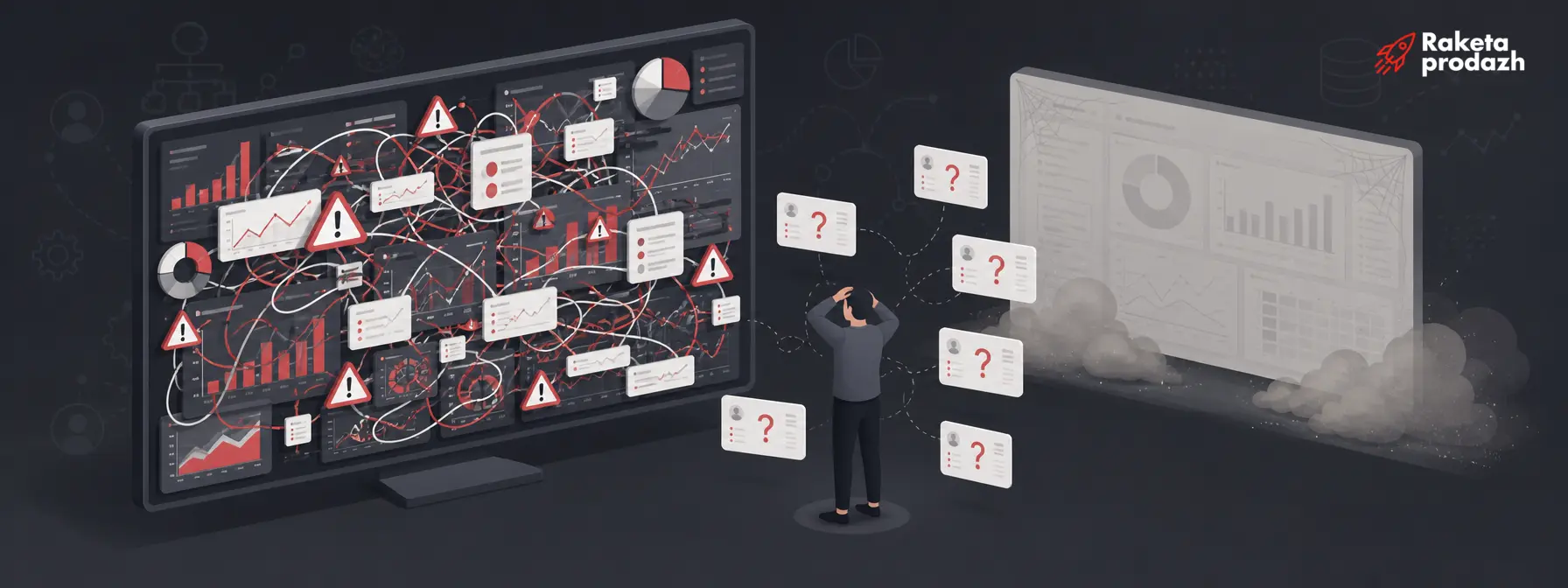 plan-fact implementation mistakes — Overloaded chaotic dashboard showing common plan-fact implementation mistakes