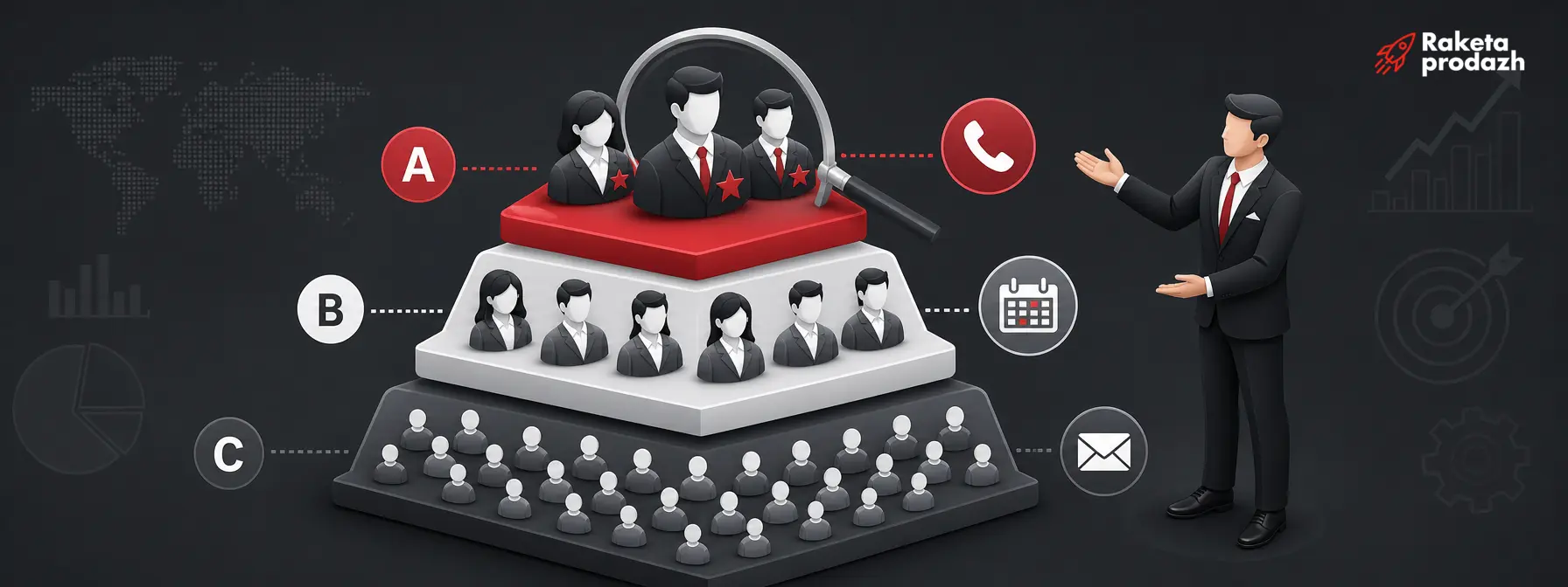 clients per manager — Segmentation of a manager's client base into A, B, C tiers by attention level